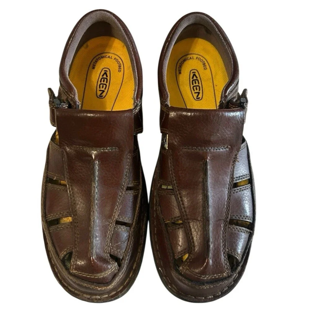Keen Mens Metatomical Footbed Brown Leather Fisherman Stiches Shoes  9.5?